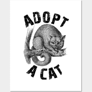 Adopt a Cat Funny Opossum Black&White Posters and Art